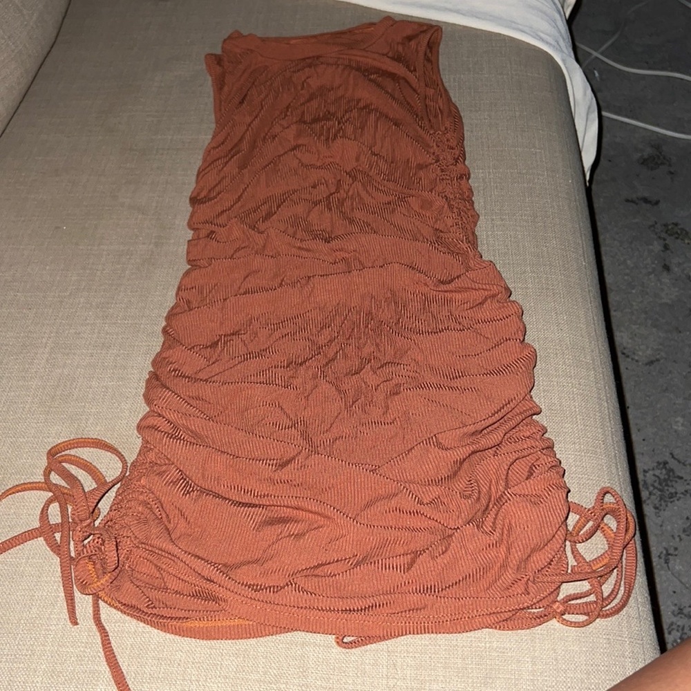 Tan Ruched Bodycon Mini Dress - Picture 2 of 4